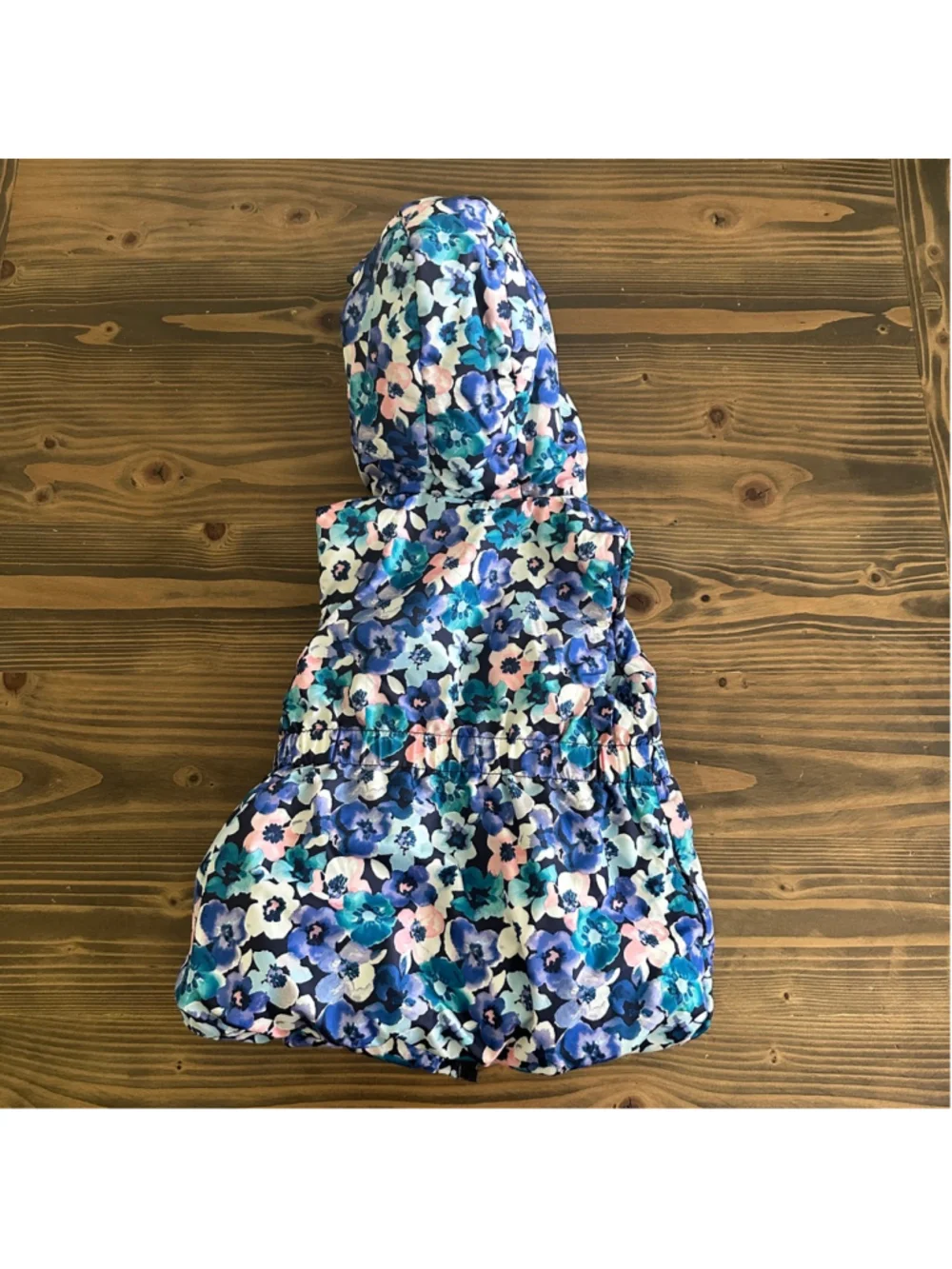 Kids Gymboree Puffer Vest 5T Blue Pink Floral Fleece Hood Bow Waist